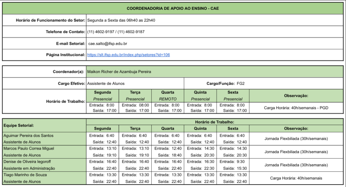 horario cae