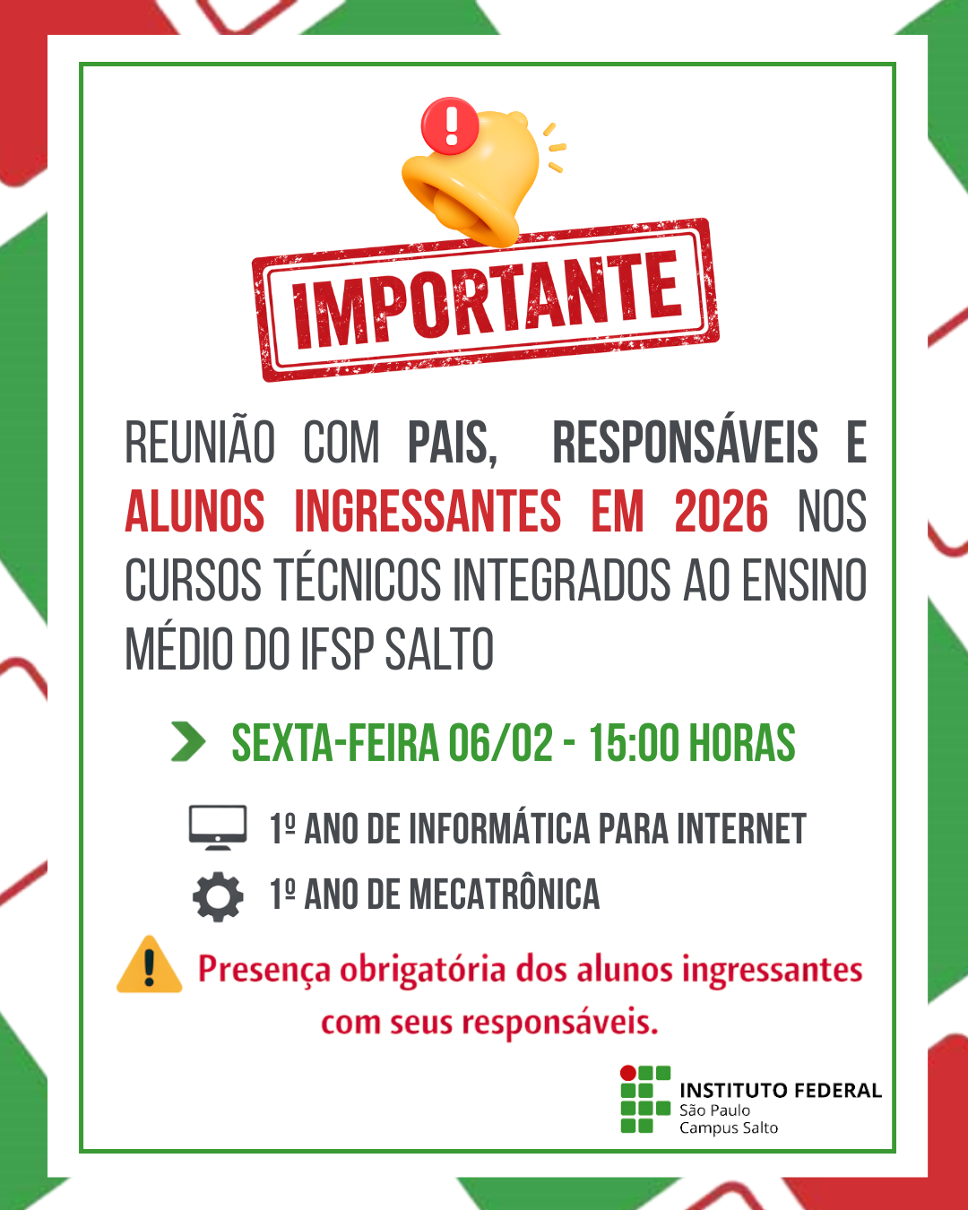 Aviso reunião de Pais 2026 